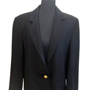Vintage Savanna Black Pure Wool Gold Single Button Classic Blazer Jacket Office